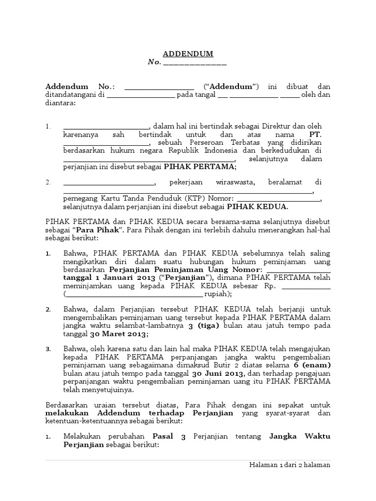 Detail Contoh Surat Addendum Kontrak Nomer 5