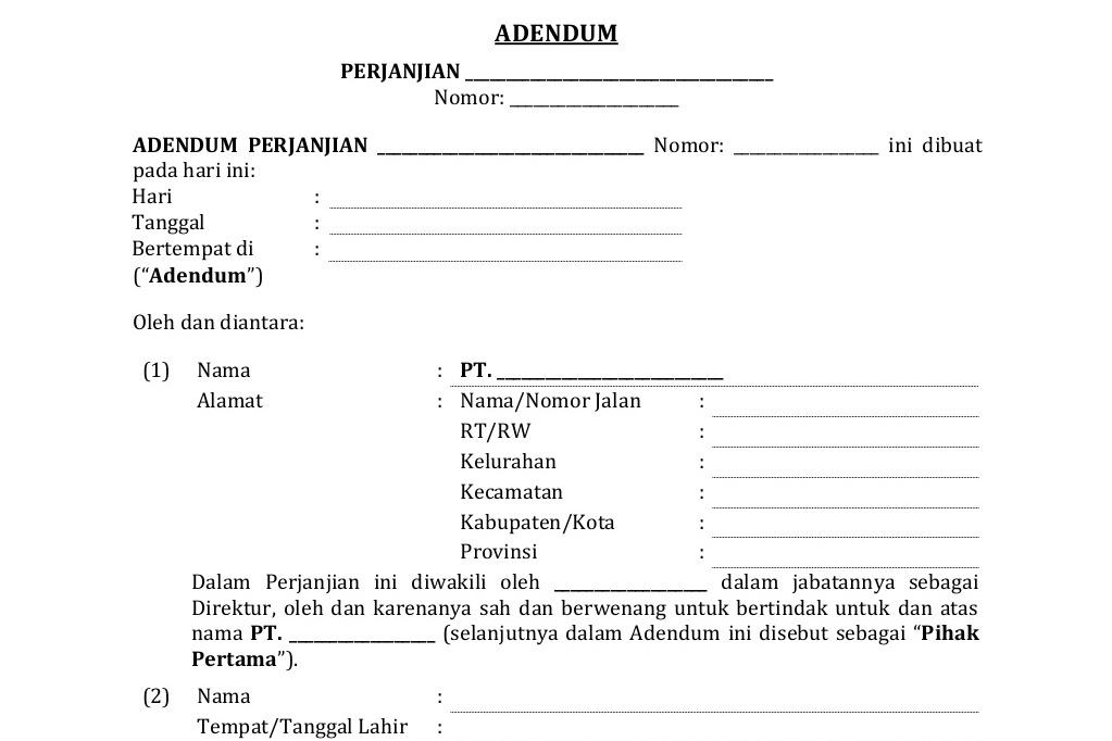 Detail Contoh Surat Addendum Pekerjaan Tambah Kurang Nomer 44