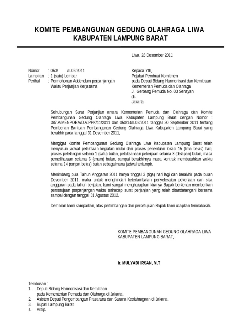 Detail Contoh Surat Addendum Pekerjaan Tambah Kurang Nomer 6