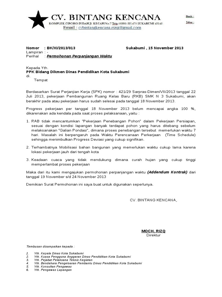 Detail Contoh Surat Addendum Perpanjangan Waktu Kontrak Kerja Nomer 4