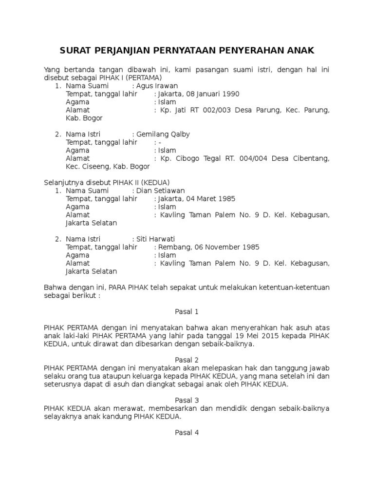 Contoh Surat Adopsi Anak - KibrisPDR