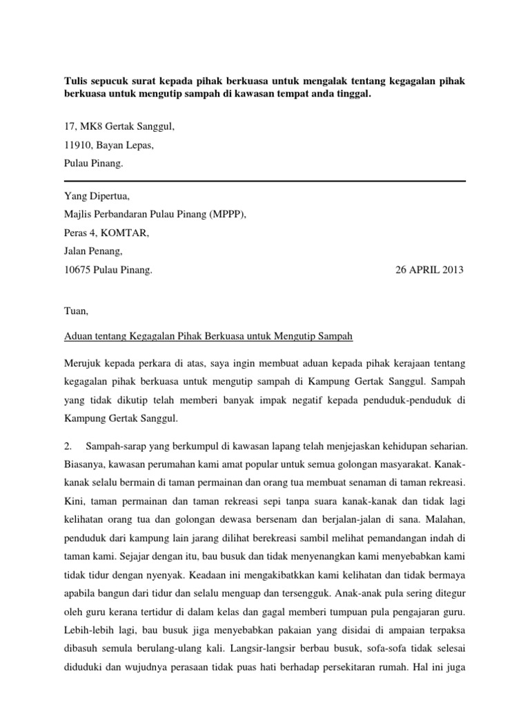 Contoh Surat Aduan Resmi