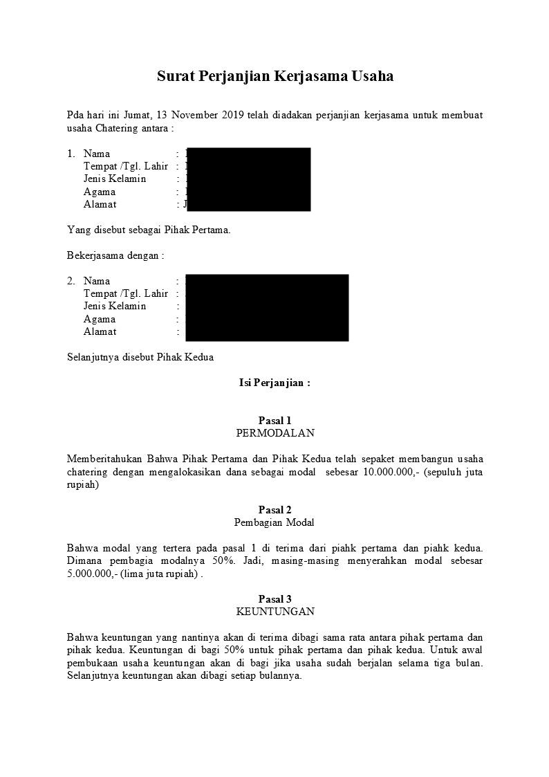 Detail Contoh Surat Agreement Nomer 28