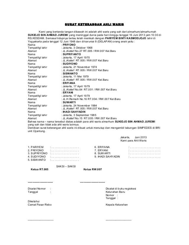 Detail Contoh Surat Ahli Waris Dari Desa Nomer 33