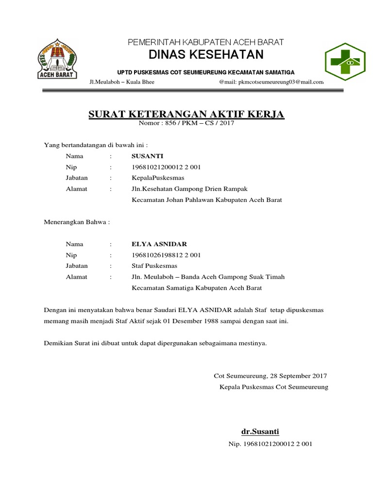 Contoh surat aktif kerja 54 koleksi gambar