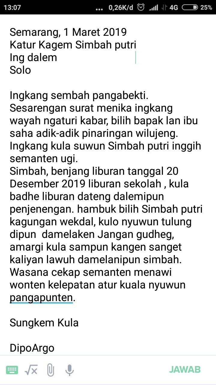 Detail Contoh Surat Bahasa Jawa Krama Nomer 2