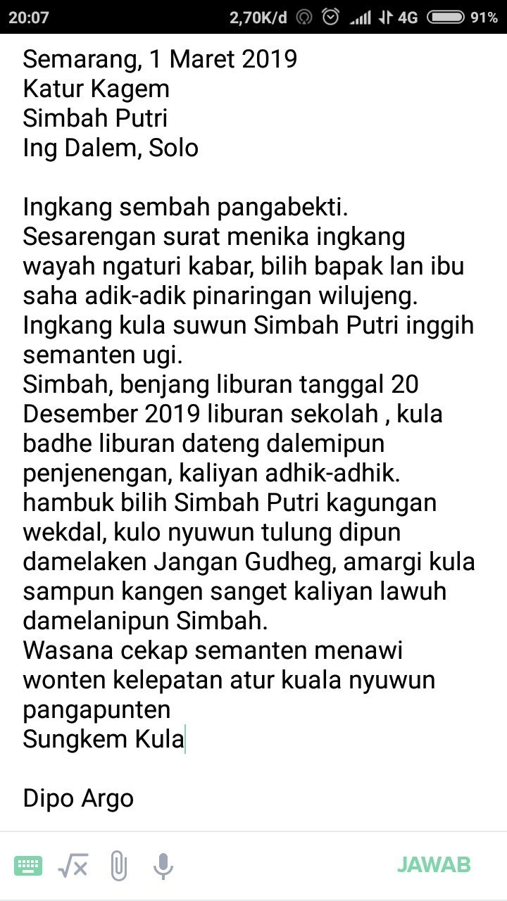 Detail Contoh Surat Bahasa Jawa Krama Nomer 6