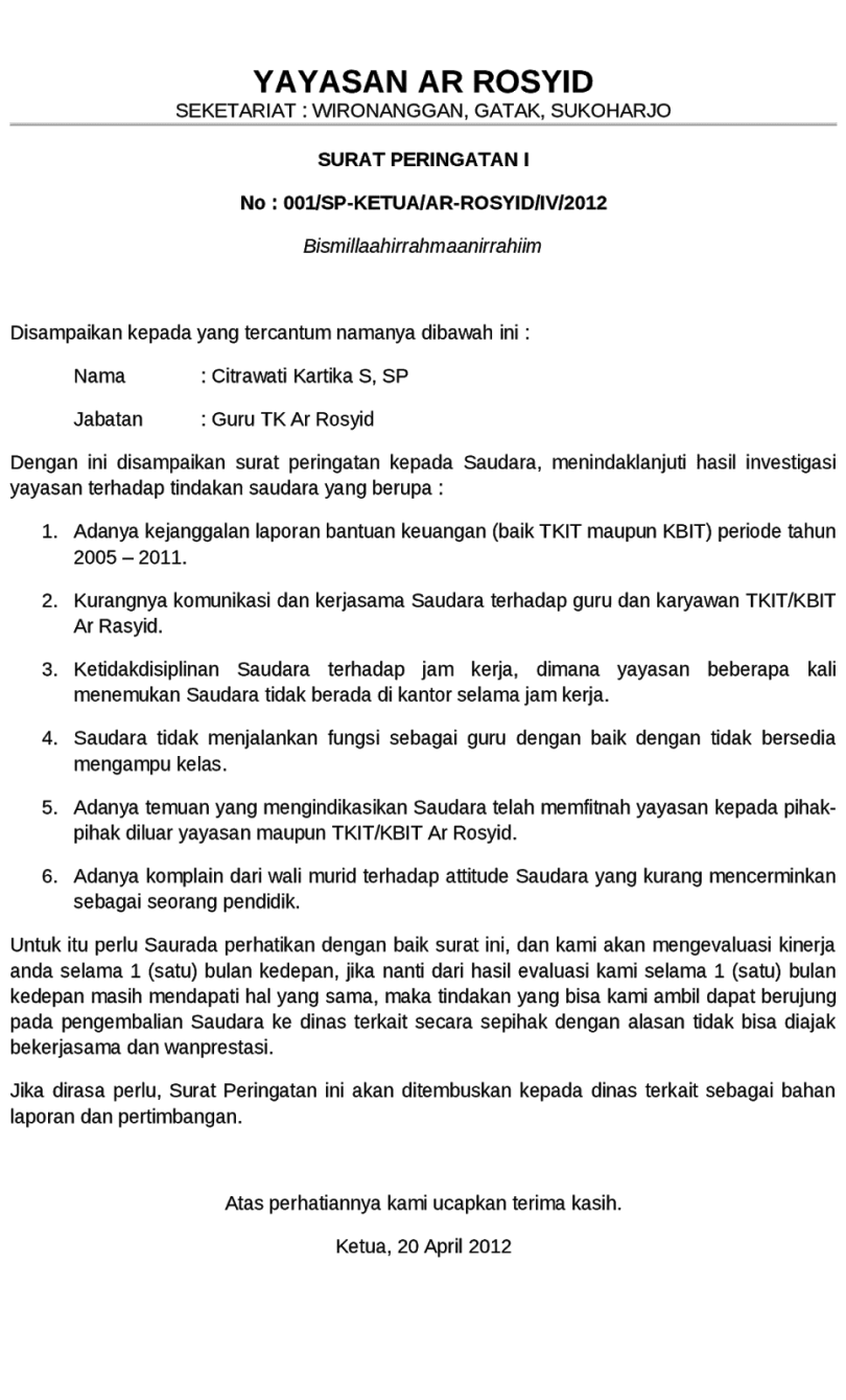 Detail Contoh Surat Balasan Atas Teguran Nomer 44