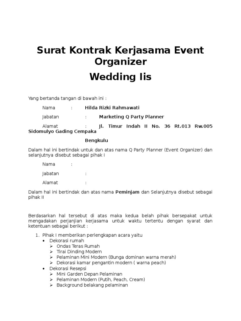 Detail Contoh Surat Balasan Wedding Organizer Nomer 32