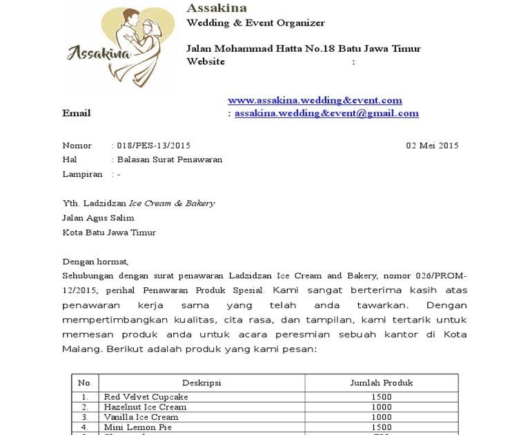 Detail Contoh Surat Balasan Wedding Organizer Nomer 8