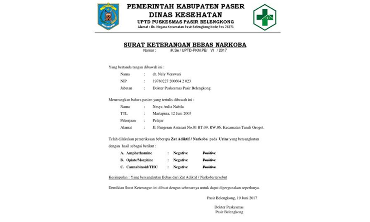 Detail Contoh Surat Bebas Narkoba Nomer 4