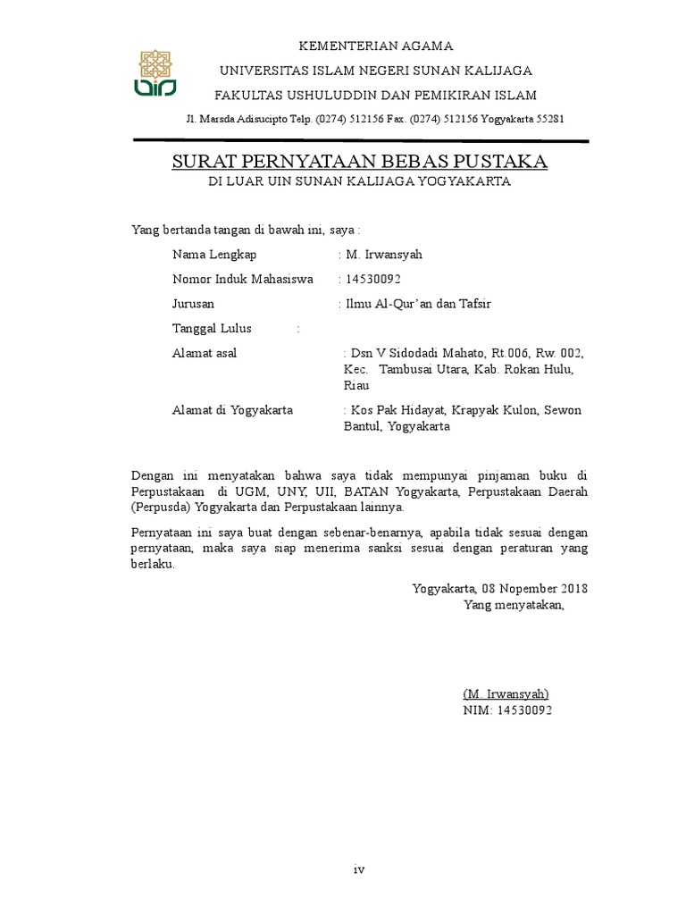 Detail Contoh Surat Bebas Pustaka Nomer 13