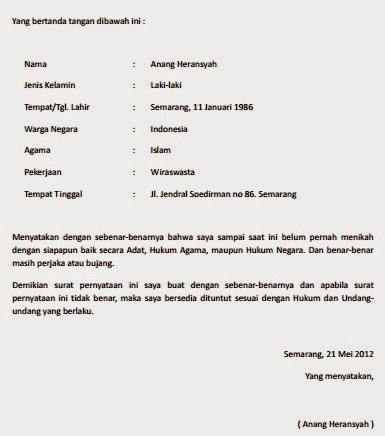 Detail Contoh Surat Belum Pernah Menikah Nomer 14