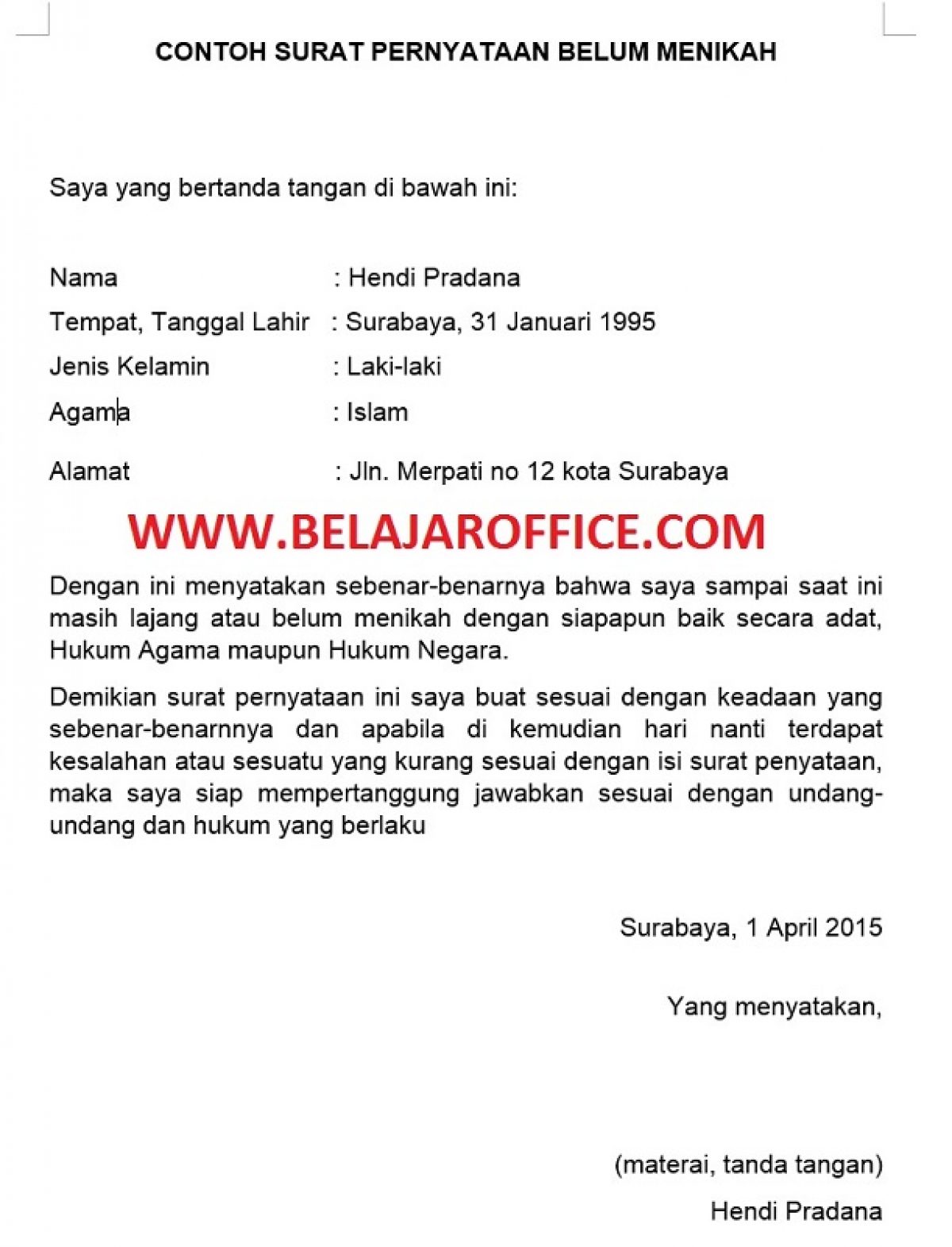 Download Contoh Surat Belum Pernah Menikah Nomer 16