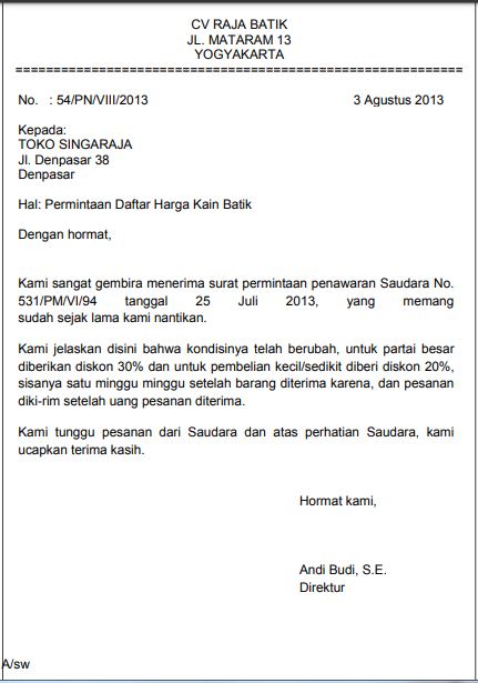 Contoh Surat Bentuk Setengah Lurus - KibrisPDR