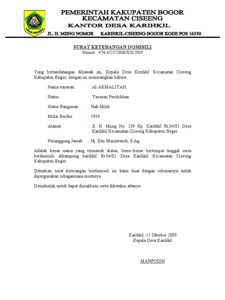 Detail Contoh Surat Berdomisili Nomer 53