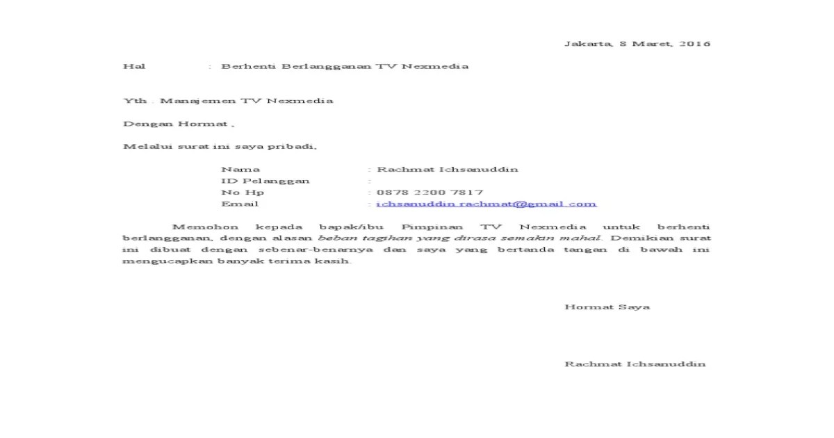 Detail Contoh Surat Berhenti Berlangganan Nomer 15