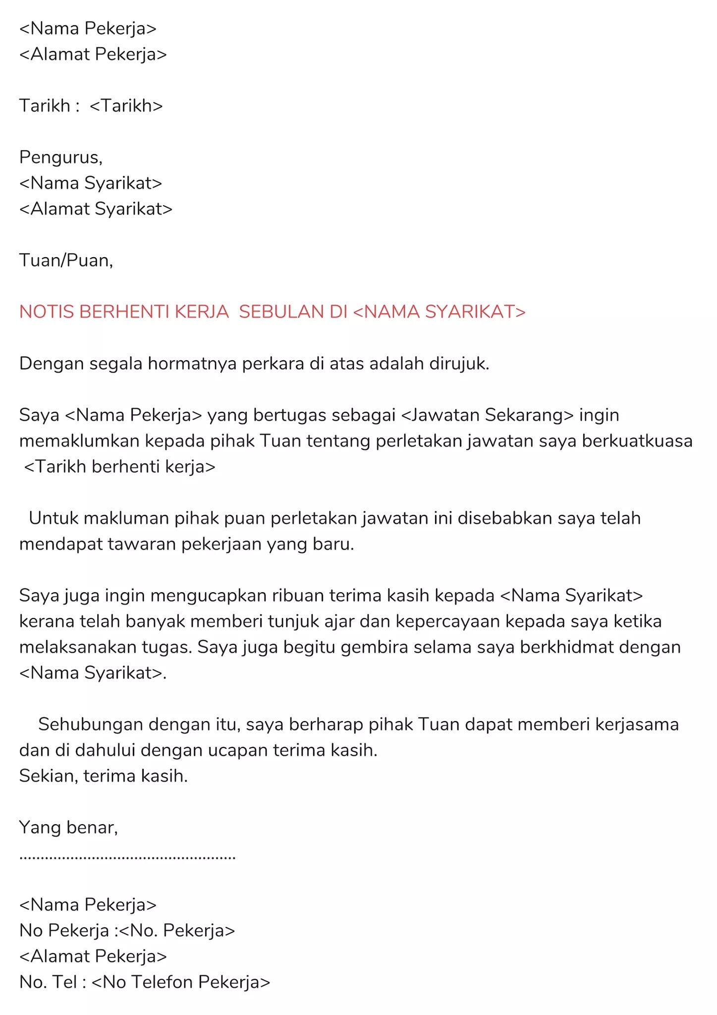 Detail Contoh Surat Berhenti Kerja Nomer 45