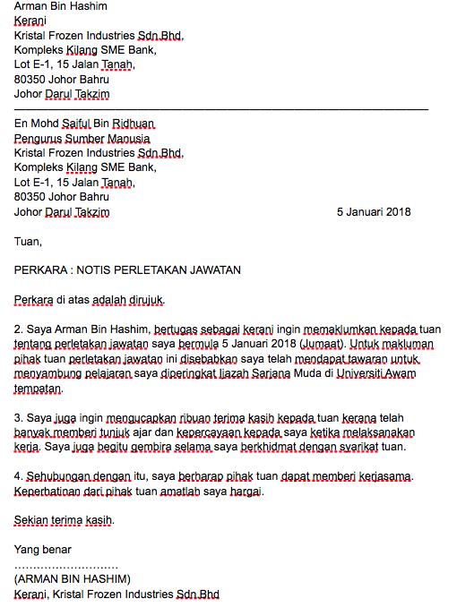 Detail Contoh Surat Berhenti Kerja Serta Merta Nomer 3