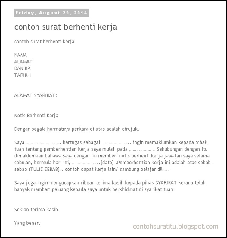 Detail Contoh Surat Berhenti Kerja Serta Merta Nomer 42