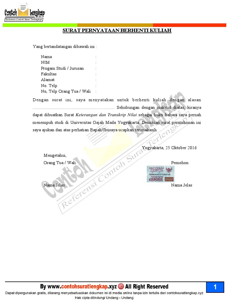 Detail Contoh Surat Berhenti Kuliah Nomer 9