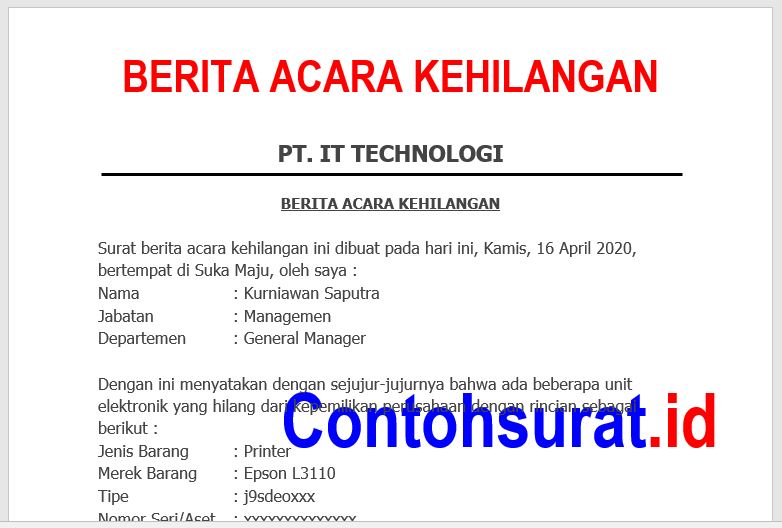 Detail Contoh Surat Berita Acara Kehilangan Barang Nomer 21