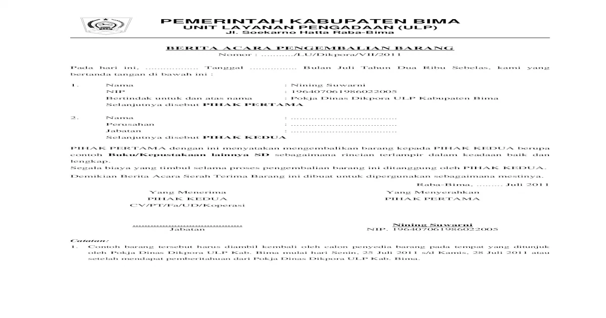 Detail Contoh Surat Berita Acara Penyerahan Barang Nomer 34