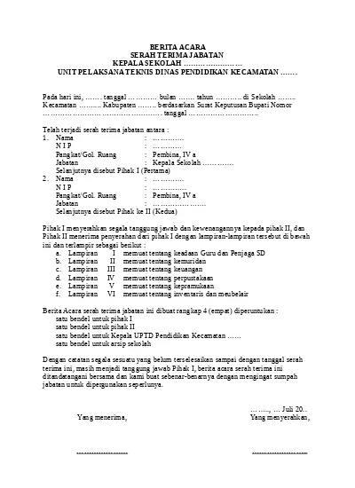 Detail Contoh Surat Berita Acara Serah Terima Jabatan Nomer 32