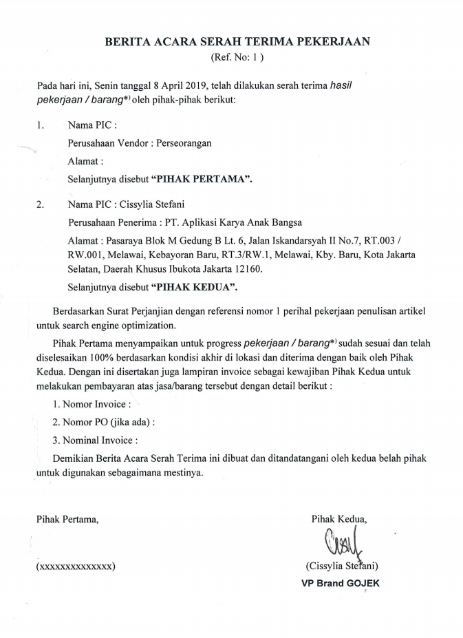 Detail Contoh Surat Berita Acara Serah Terima Pekerjaan Proyek Nomer 8