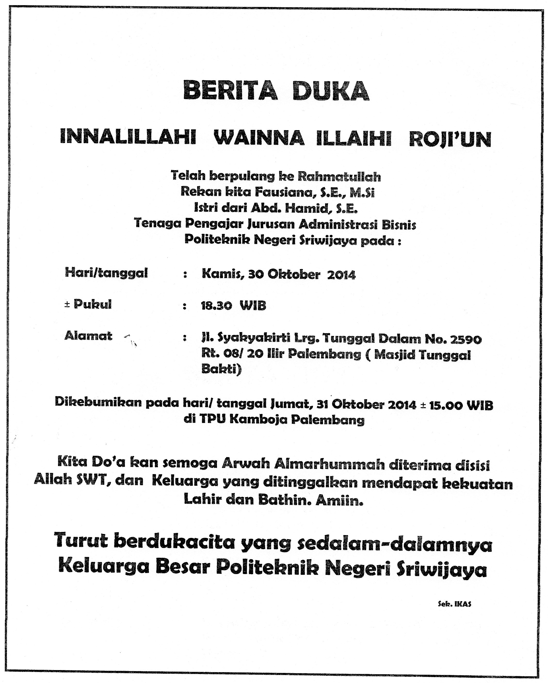 Detail Contoh Surat Berita Duka Nomer 2