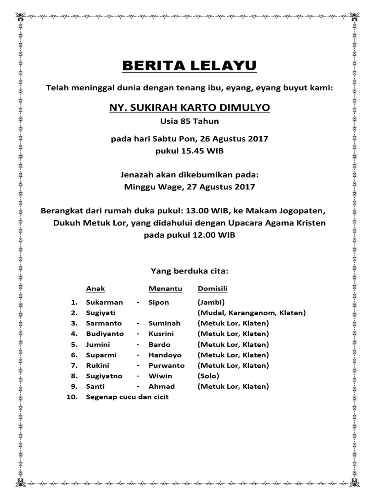 Detail Contoh Surat Berita Duka Nomer 13