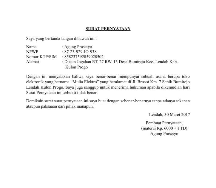 Detail Contoh Surat Bermaterai Nomer 8