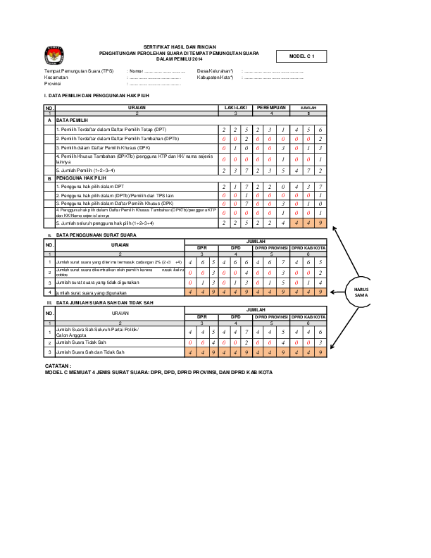 Detail Contoh Surat C1 Pemilu Nomer 35