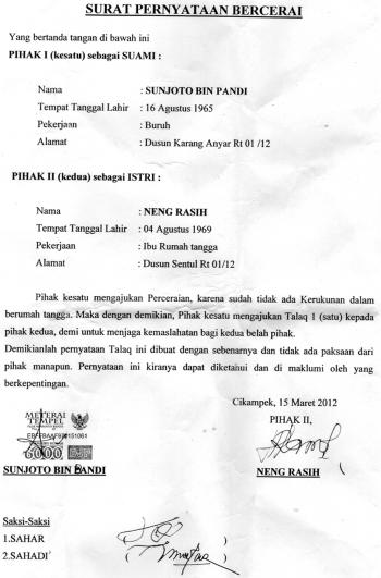 Detail Contoh Surat Cerai Diatas Materai Nomer 14