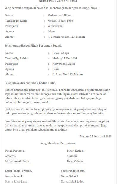 Detail Contoh Surat Cerai Diatas Materai Nomer 36