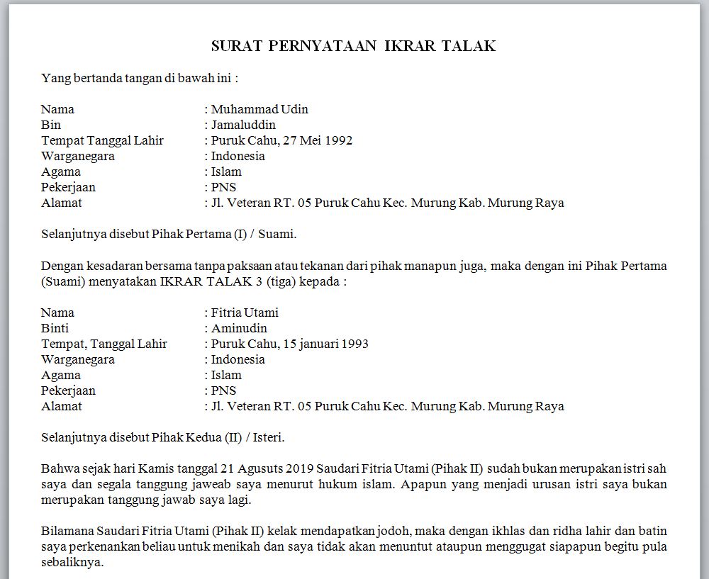 Detail Contoh Surat Cerai Suami Kepada Istri Nomer 31