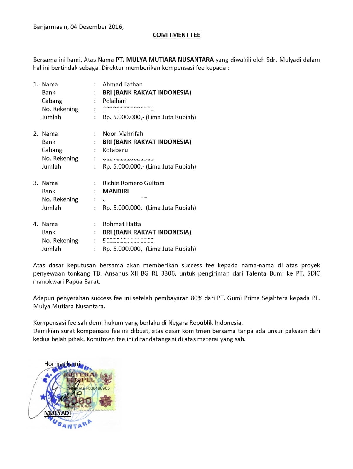 Detail Contoh Surat Commitment Fee Nomer 19