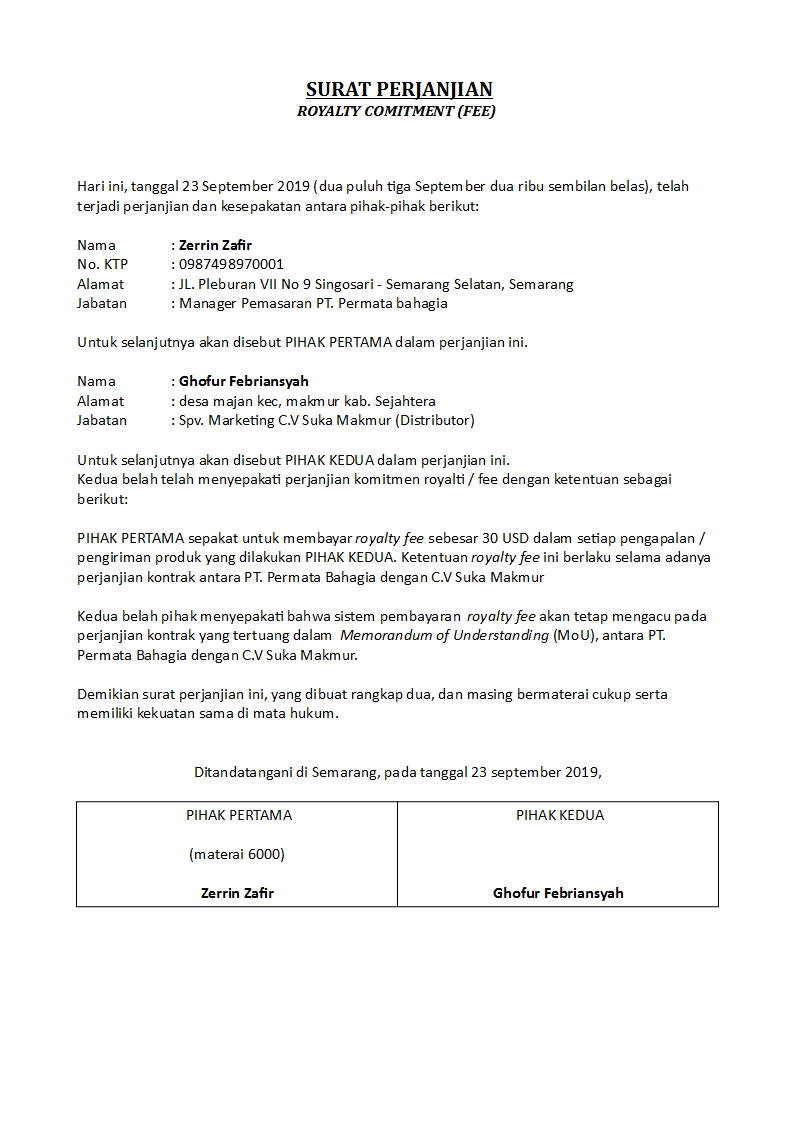 Detail Contoh Surat Commitment Fee Nomer 8