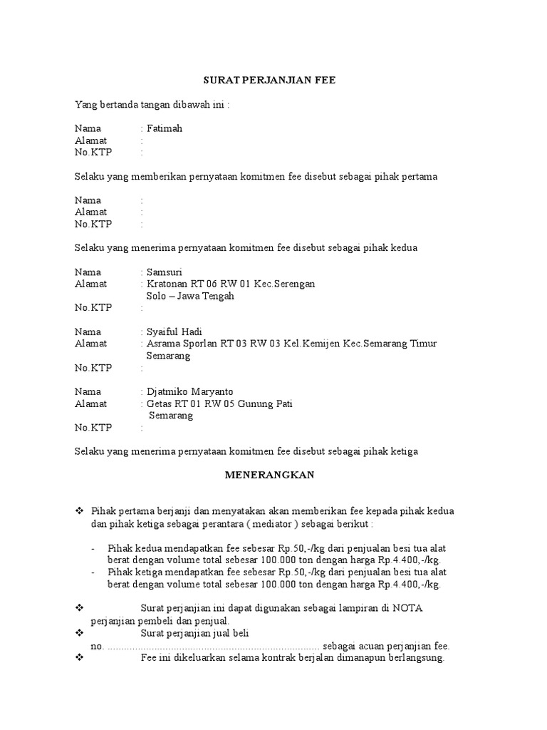Detail Contoh Surat Commitment Fee Nomer 10