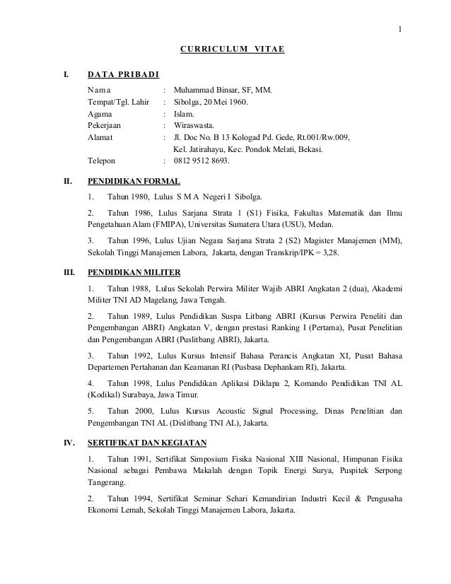 Detail Contoh Surat Curriculum Vitae Nomer 43