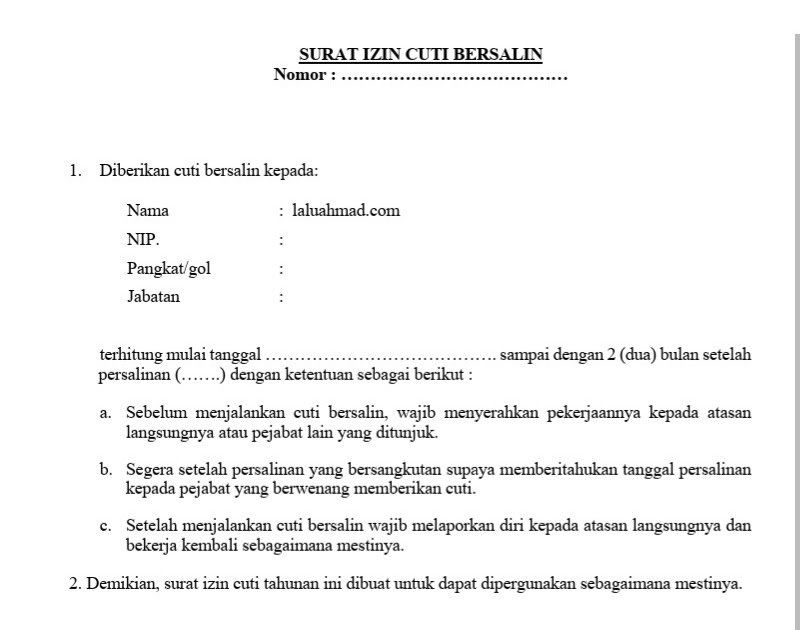 Detail Contoh Surat Cuti Bersalin Nomer 35