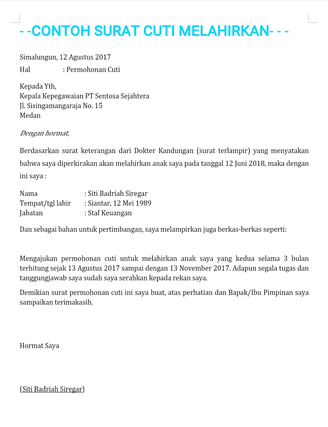 Detail Contoh Surat Cuti Bersalin Nomer 47