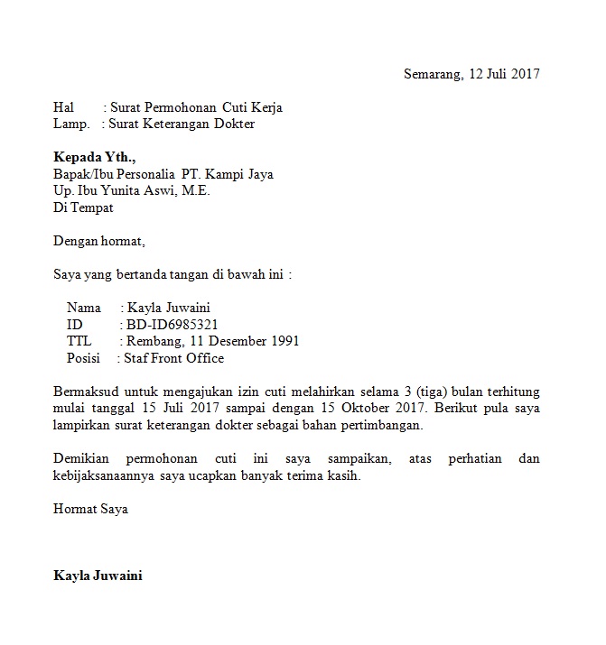 Detail Contoh Surat Cuti Bersalin Nomer 55