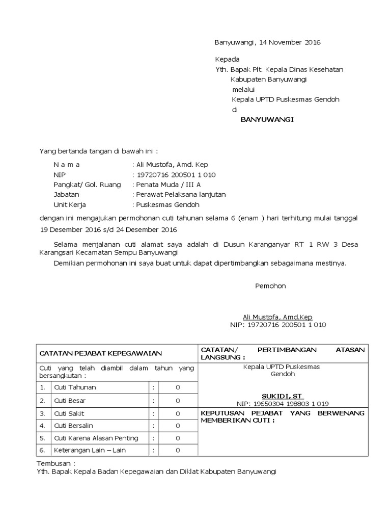 Detail Contoh Surat Cuti Karena Alasan Penting Nomer 41