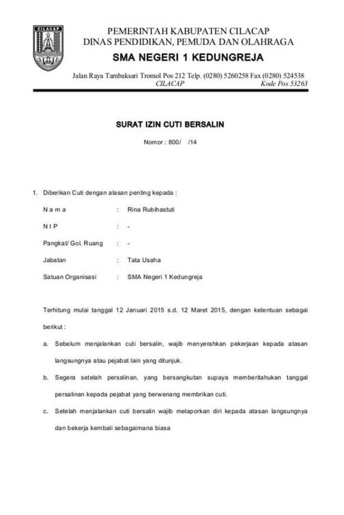 Detail Contoh Surat Cuti Melahirkan Doc Nomer 46