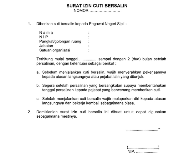 Detail Contoh Surat Cuti Melahirkan Doc Nomer 50