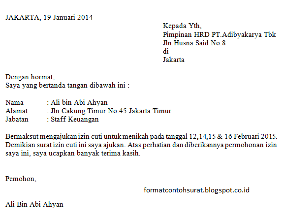 Detail Contoh Surat Cuti Nikah Nomer 4