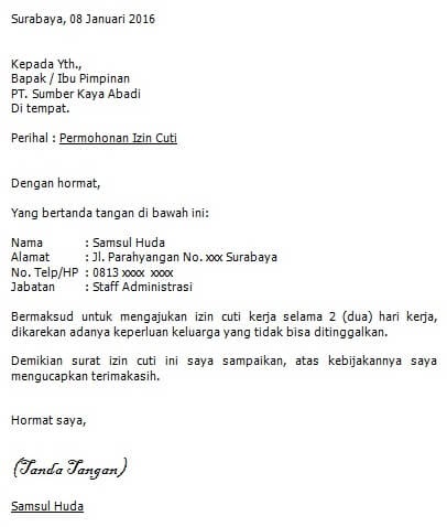 Detail Contoh Surat Cuti Nikah Nomer 32