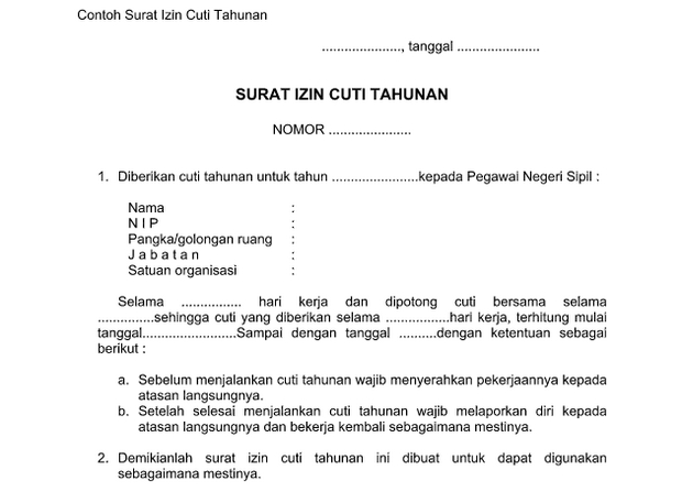 Detail Contoh Surat Cuti Tahunan Pns Nomer 31