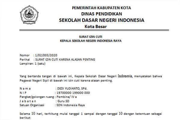 Detail Contoh Surat Cuti Tahunan Pns Terbaru Nomer 31